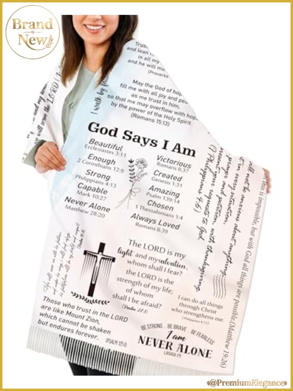 Faux Cashmere Prayer Shawl Wrap Fringe Bible Verse